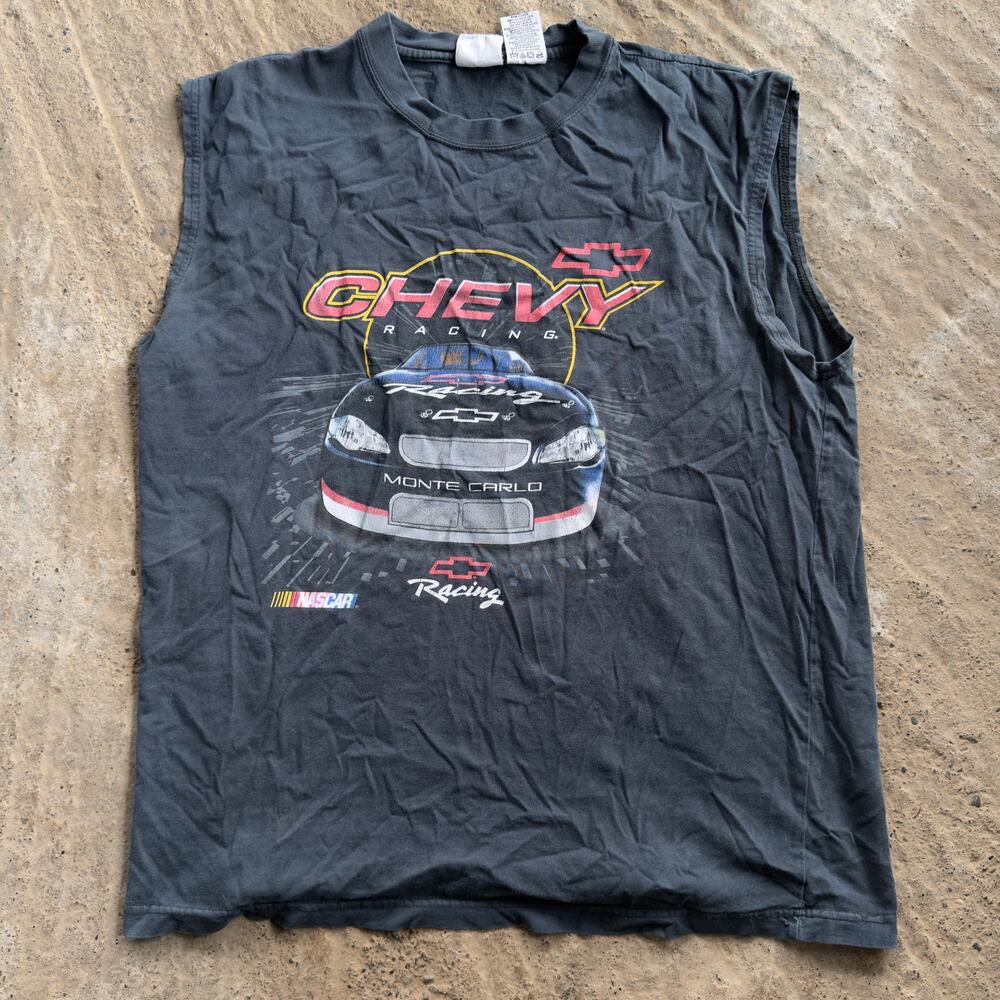 VINTAGE CHEVY RACING MUSCLE TOP TANK TEE GRAPHIC SHIRT MENS LARGE Y2K 00S FADED